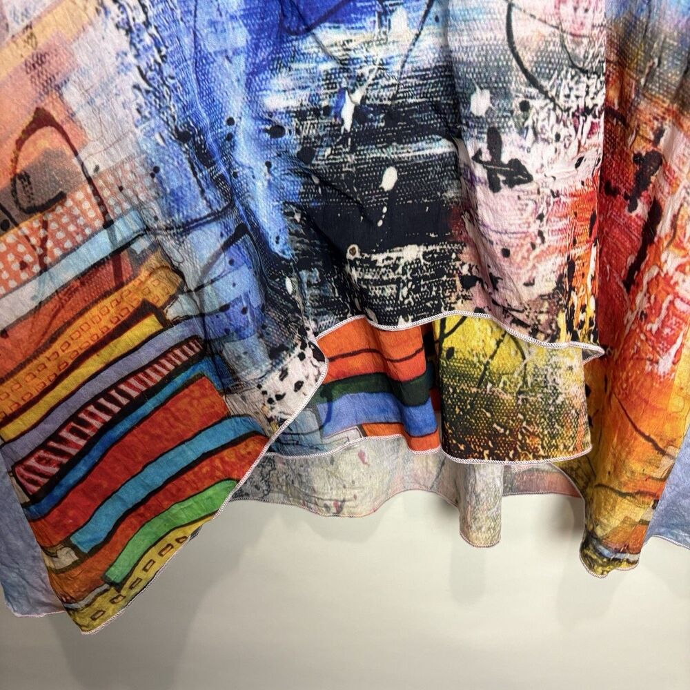North Style Women’s Tiered Abstract Woven Top 2X Layered Funky Artsy Art To Wear - Picture 6 of 11